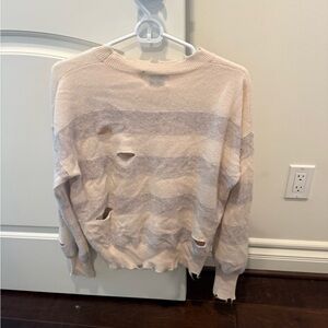 27 Miles Striped Cream and Gray Women's Sweater